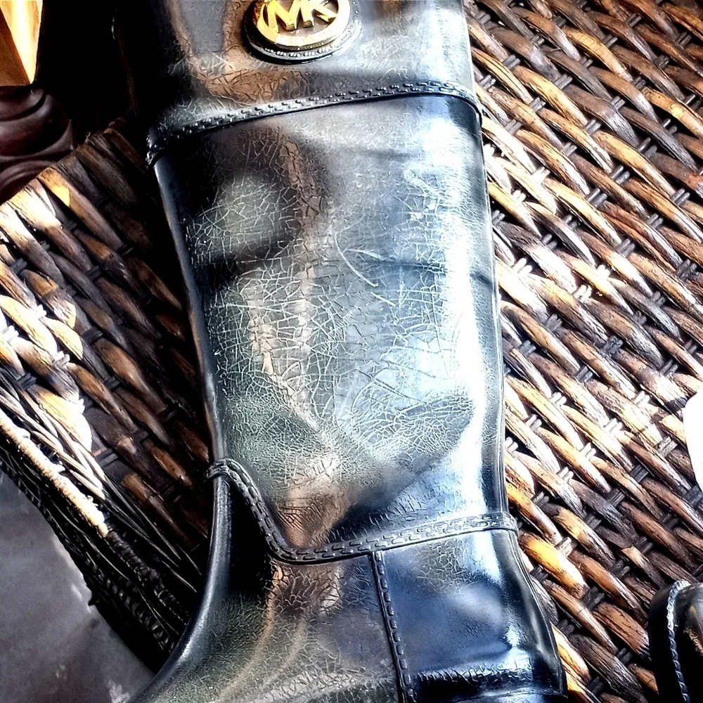 Michael Kors Tall Rubber Black Knee High Boots Size 6